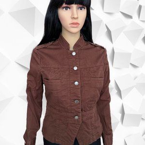 Women Cotton Jacket Military, Safari style in chocolate brown color - size 4